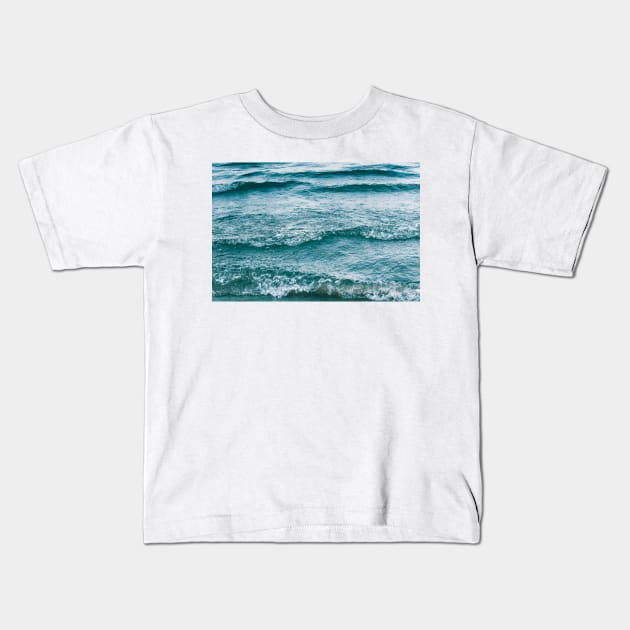 Green Lake Waves Abstract Kids T-Shirt by Amy-K-Mitchell